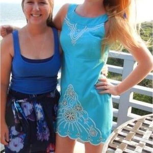 Lily Pulitzer blue and orange eyelet shift dress!